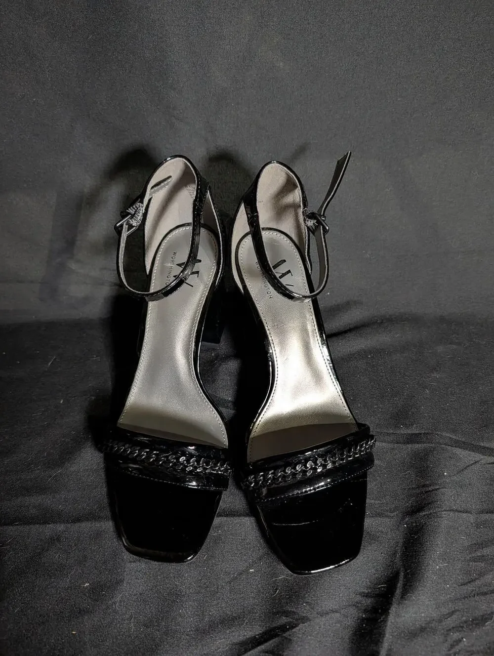 Y2K Black Patent Block Heel Sandals 8.5 Worthington Office Siren Quiet Luxury